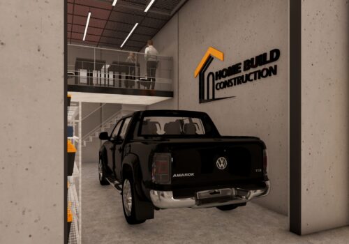 Inside micro-warehouse with mezzanine at Silo Oran Park showing construction business and builder's business location