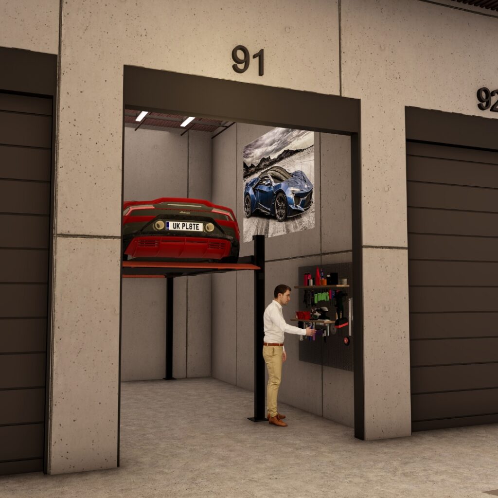 Inside self-storage unit at Silo Oran Park storage complex. Ideal for personal use to keep valuable belongings and vintage cars secure and safe